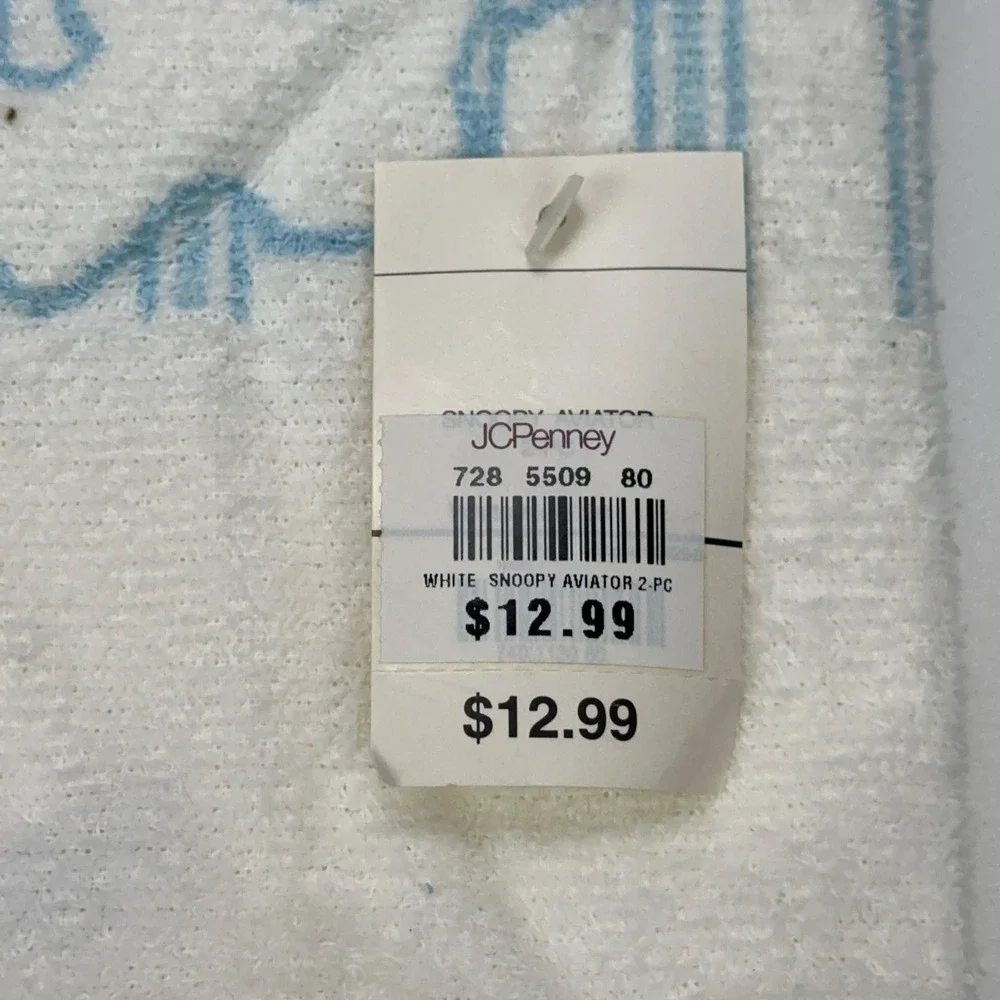 Peanuts Snoopy Charlie Brown 2pc Bath Towel Washcloth Set JCPenney White Aviator